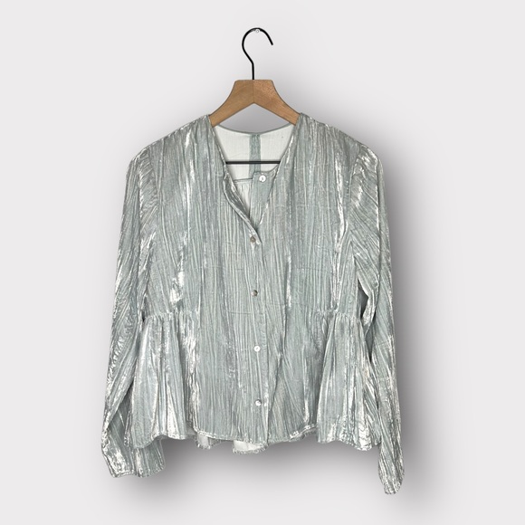 Vince Tops - Vince Ruched Long Sleeve Textured Velvet Blouse In Pale Sea Glass
